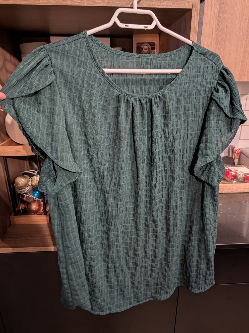 SHEIN Teal Green Textured Ruffle Sleeve Blouse